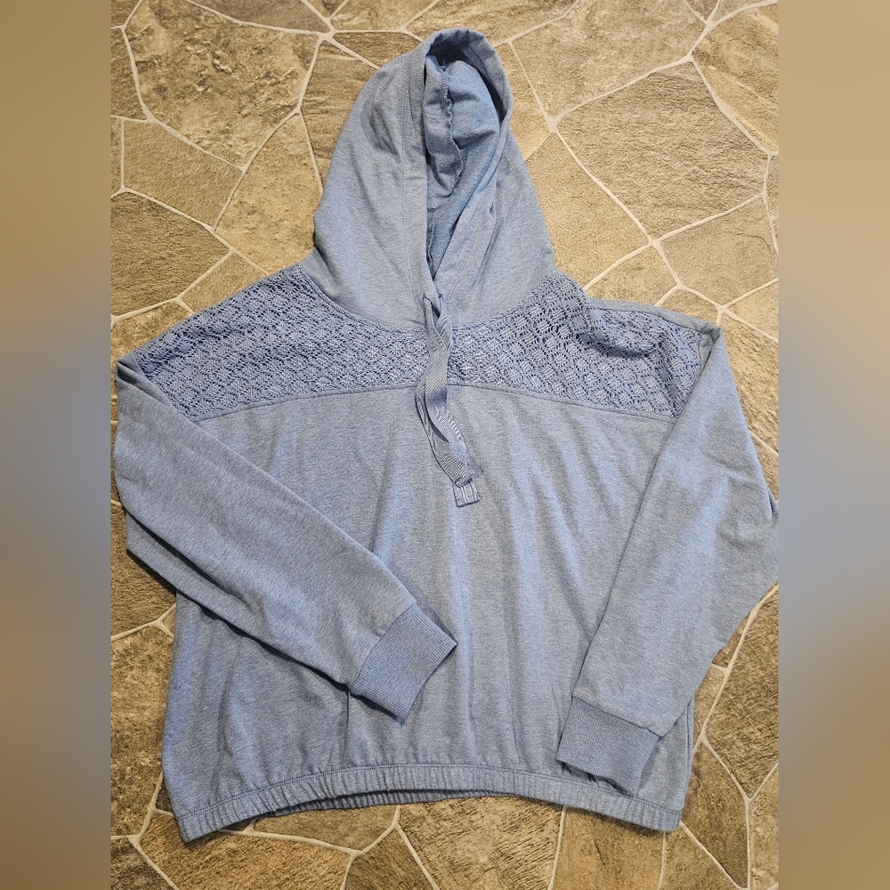 Blue Hooded Lace Detail Sweater